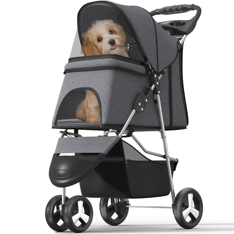 G & R PLUMBING ENTERPRISES, INC. Dog Stroller for Small/Medium Pets,Travel Folding Carrier 3 Wheels for Dog Cat Cage Jogger Stroller | Wayfair