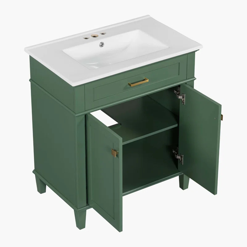 Tryimagine 30-Inch Bathroom Vanity With Ceramic Basin,  Soft Close Door And Adjustable Shelves