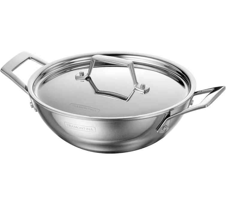 Tramontina Tramontina Utsava Tri-Ply Clad Stainless Steel Kadai with Lid, Kadhai Pot for Indian Cooking
