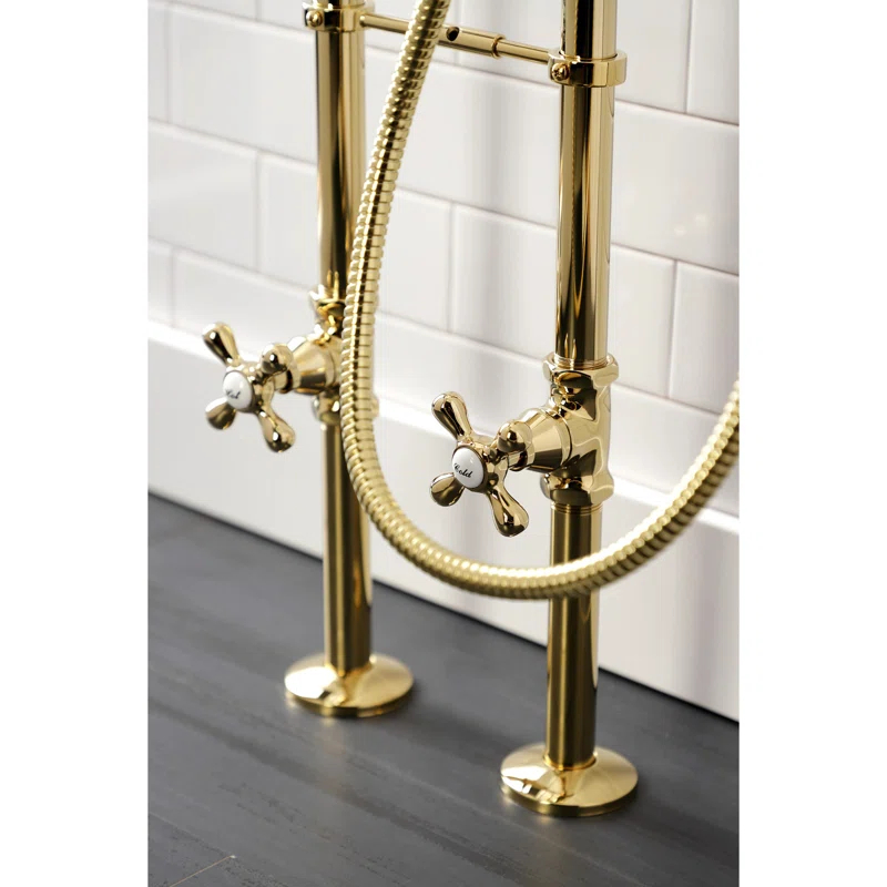 Kingston Brass Kingston Three-Handle 2-Hole Freestanding Clawfoot Tub Faucet Package with Supply Line and Stop Valve