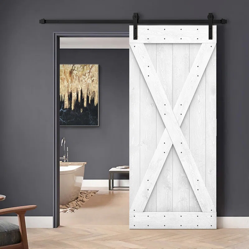 Calhome 84'' Solid Wood Paneled Stained with Installation Hardware Kit Barn Door