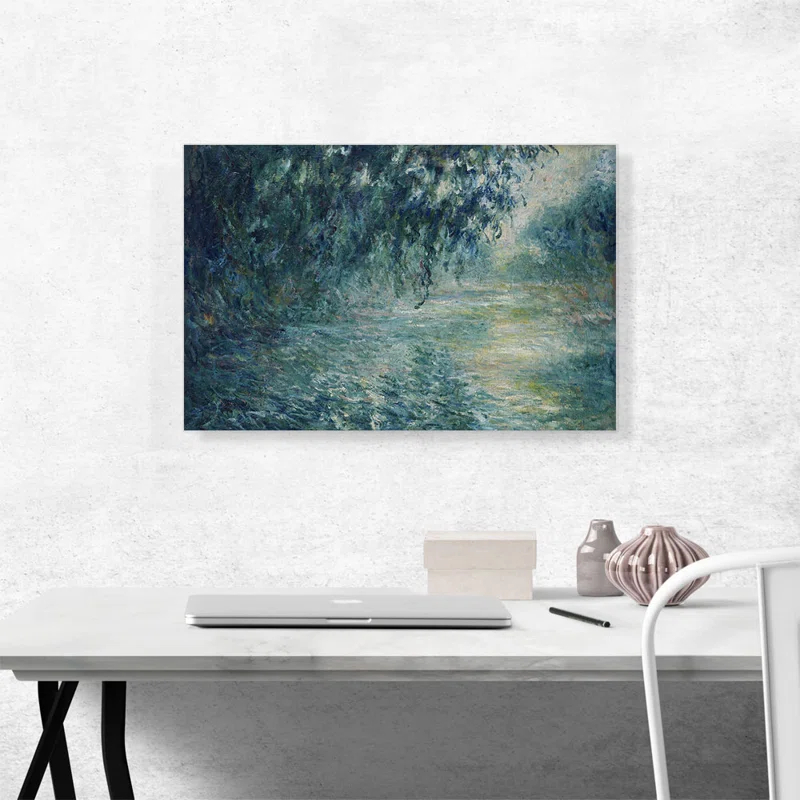 ARTCANVAS " Morning On The Seine " by Claude Monet Painting Print