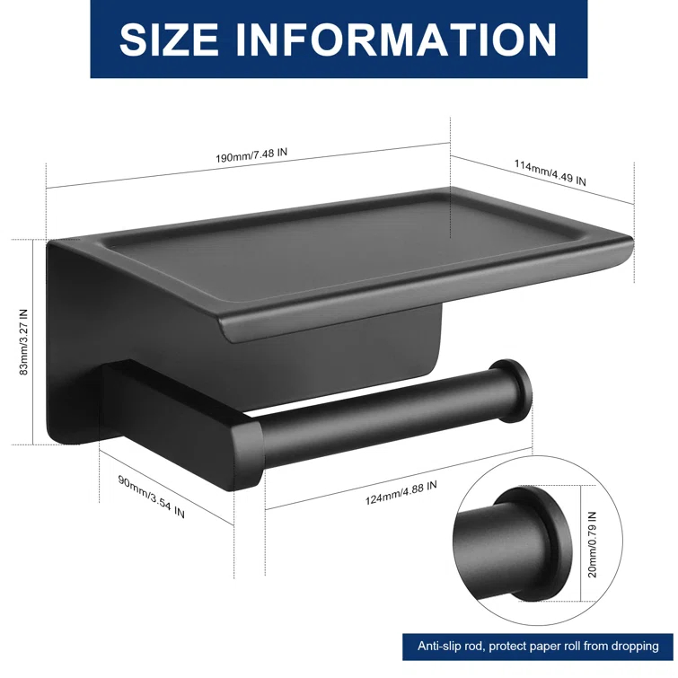 Latitude Run® Stainless Steel Toilet Paper Holder With Phone Shelf - Stylish, Rustproof & Easy Installation