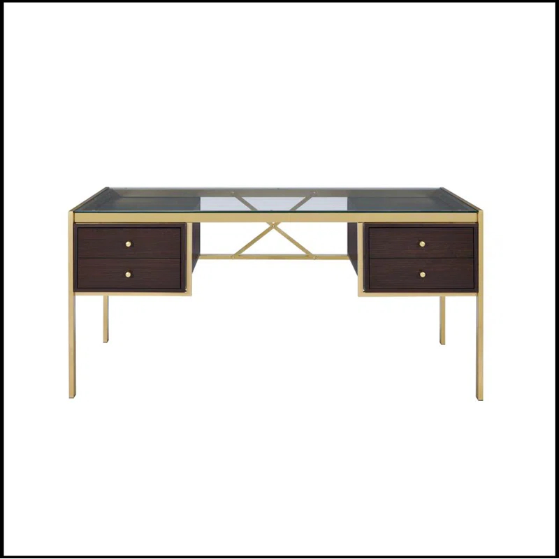 Everly Quinn Solid Wood Top Metal Base Writing Desk
