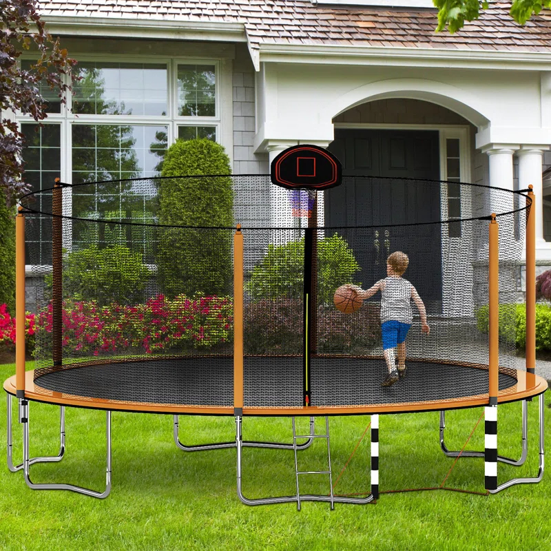 LAFUYSO 16ft Trampoline With Basketball Hoop, Pump, Ladder, Inner Safety Enclosure, And Soccer Goal