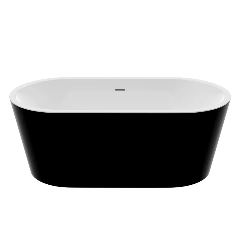 ANZZI FT-AZ098-59BK ANZZI Chand Series 59 Inch Acrylic Freestanding Pre-Plumbed Solid Deep Soaker Stand Alone Bathtub With Built-In Overflow And Drain In Black/White