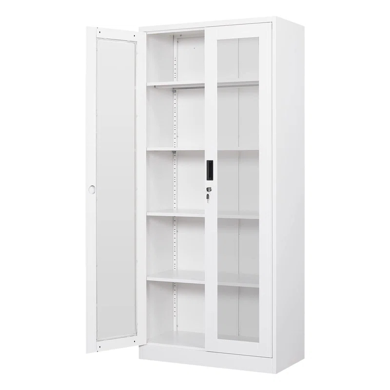 Display Cabinet With Glass Doors, Curio Cabinets With 4 Adjustable Shelves, Locking Glass Cabinet Display Case For Home, Office, Clinic, Pantry, Assemble Required