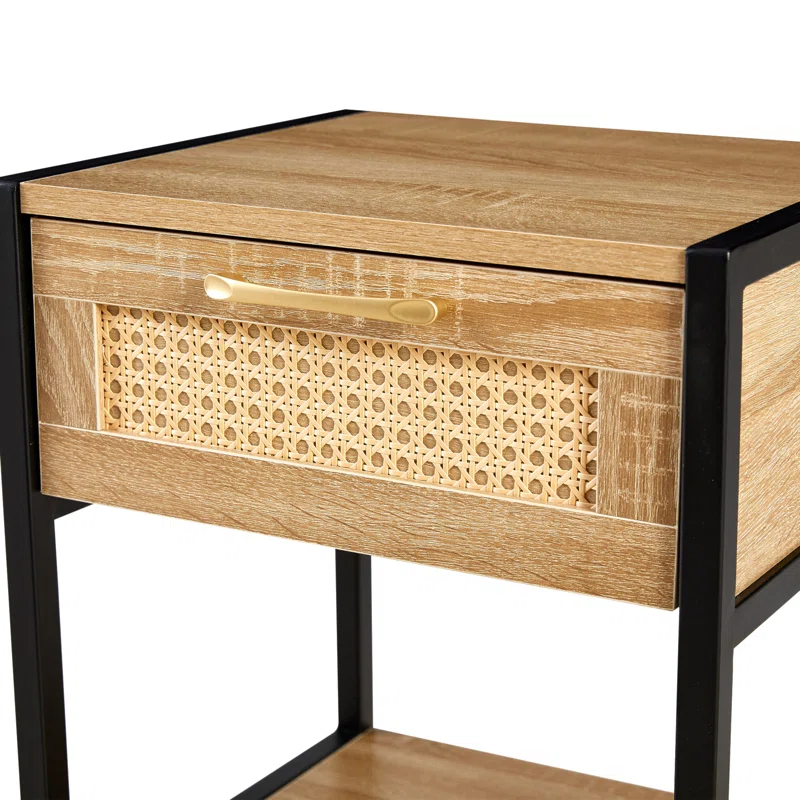 Bay Isle Home™ 15.74" Rattan End Table With  Drawer, Modern Nightstand, Metal Legs,Side Table For Living Room, Bedroom(1 Pc)