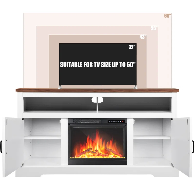 R.W.FLAME 60''W Media Console TV Stand For TVs With Electric Fireplace & Adjustable Led Flame