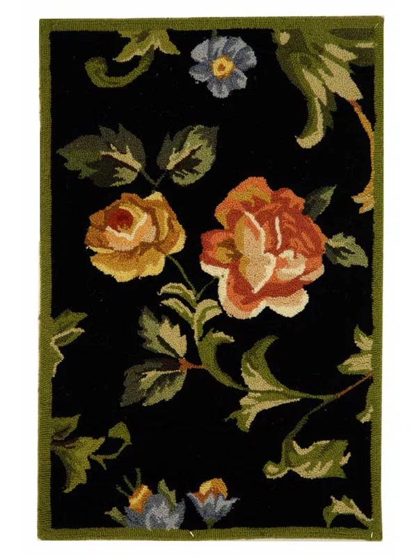 Hand Hooked Wool Floral Rug