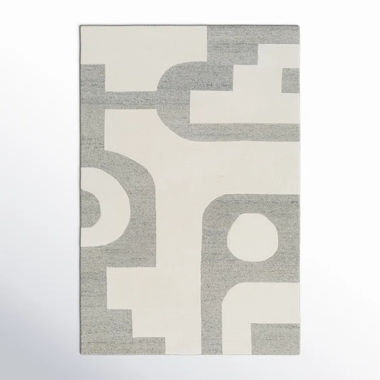 Wingrove Abstract Hand Tufted Wool Area Rug in Gray