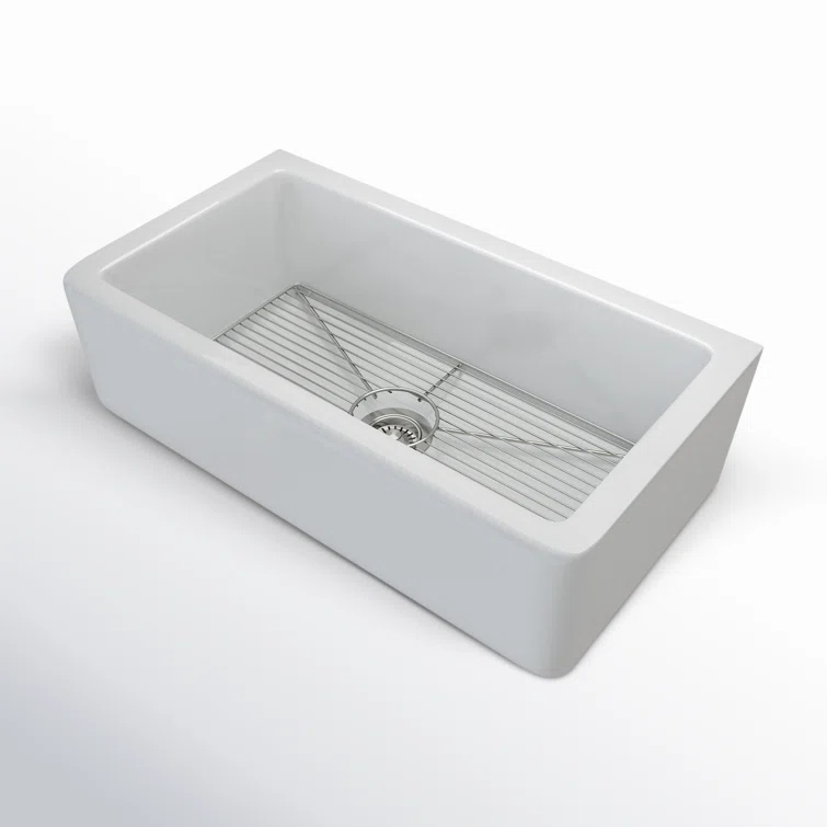 KRAUS Turino™ Reversible 33-inch L Fireclay Farmhouse Flat Apron Front Single Bowl Kitchen Sink with Bottom Grid