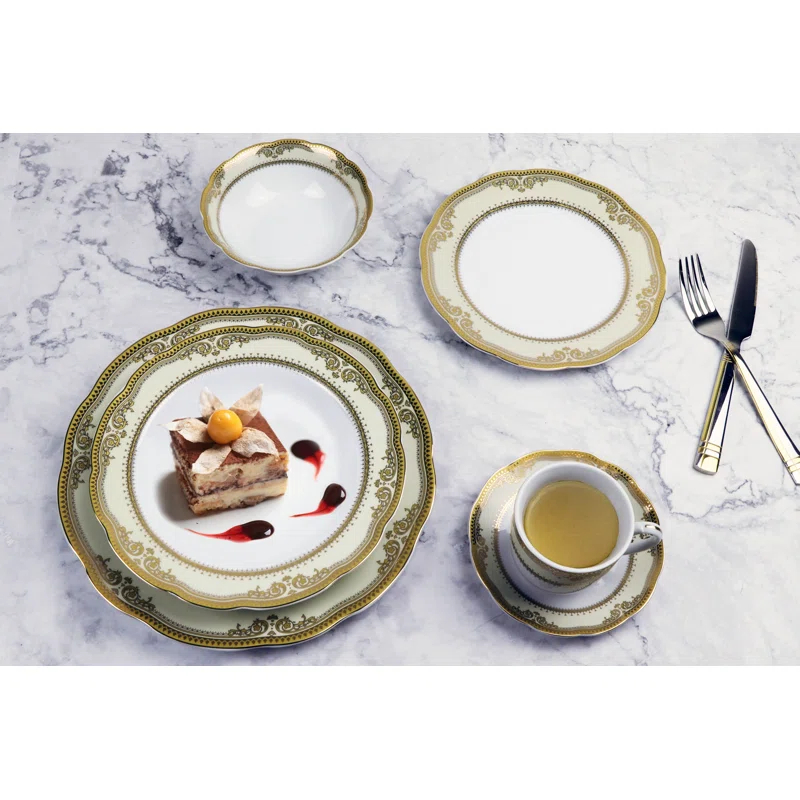 Lorren Home Trends 57 Piece Porcelain China Dinnerware Set - Service for 8