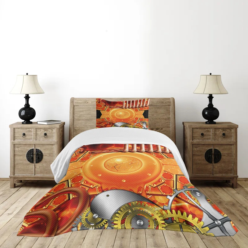 Ambesonne Ambesonne Steampunk Bedspread Set Retro Gear Technology Multicolor