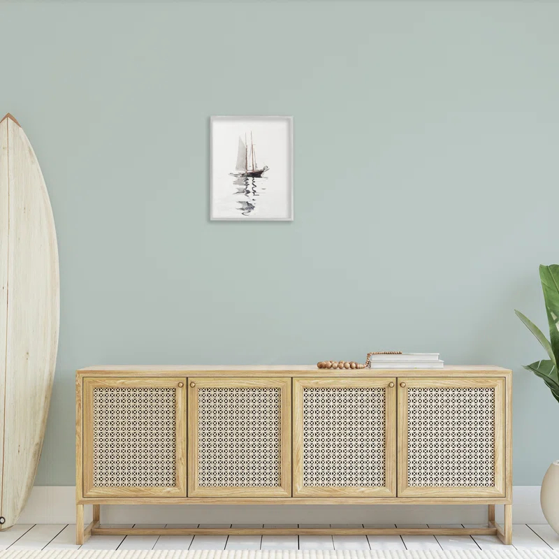 Stupell Industries " Tranquil Sailboat Vessel Floating Lone Ocean Reflection " by Lettered And Lined Painting Print