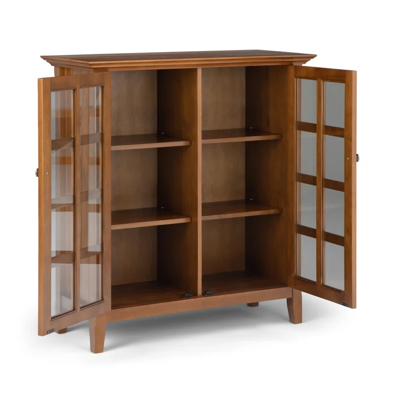 Simpli Home Acadian Solid Wood Shelf Storage Cabinet with Glass Doors and Adjustable Shelves