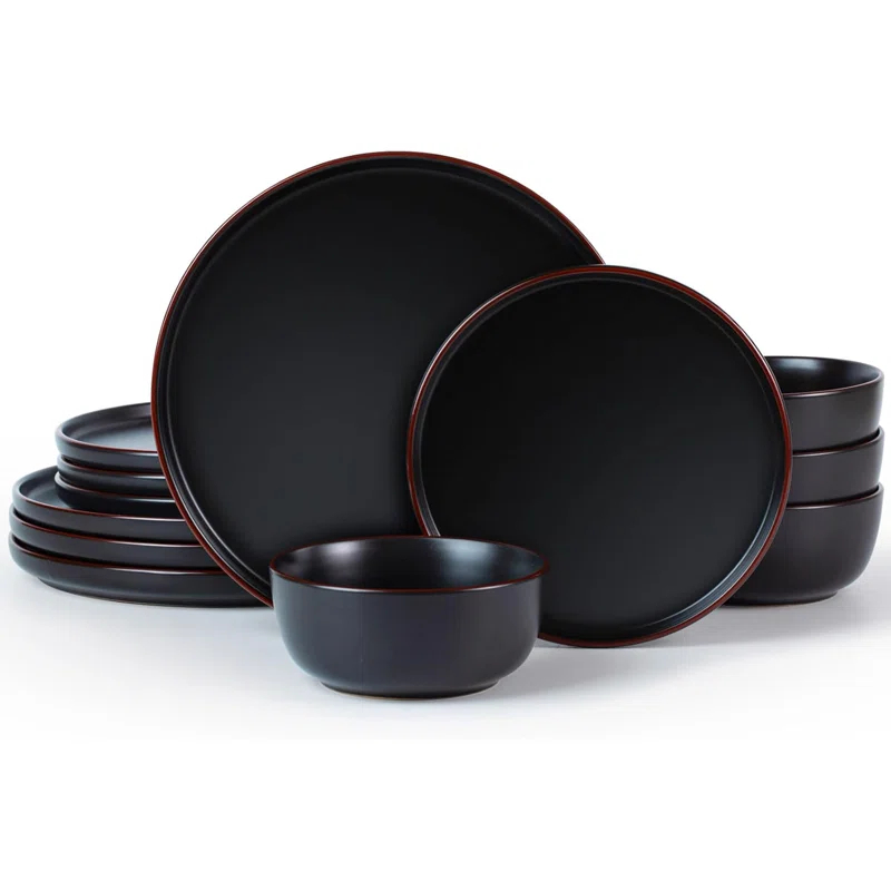 12 Pieces Stoneware Dinnerware Sets, Dishes Set for 4, Microwave and Dishwasher Safe