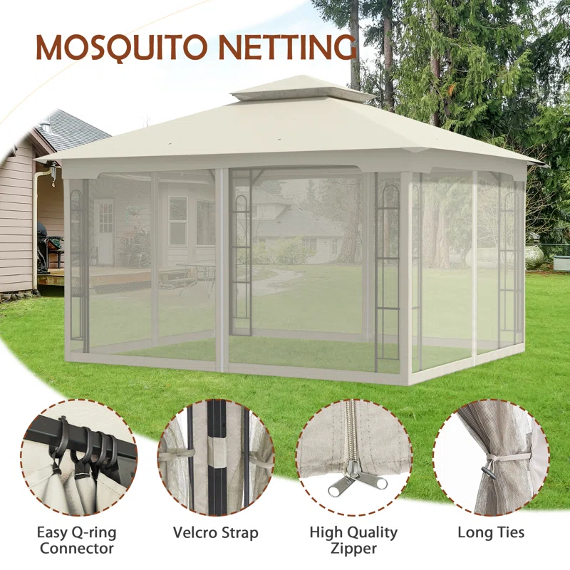 COOS BAY 13 Ft. W x 11 Ft. D Steel Patio Gazebo with Netting