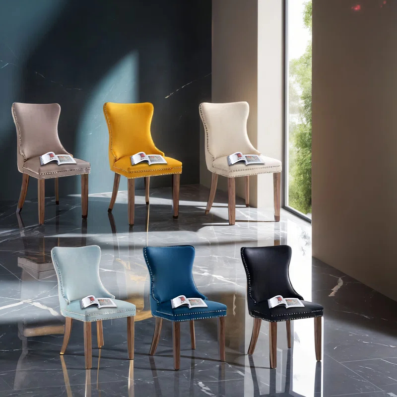 Velvet Wing Back Nailhead Tufted Dining Chair (Set of 4)