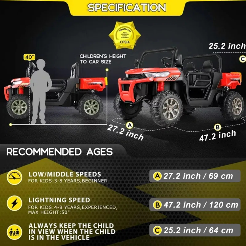4 Wheels 24V Ride on Dump Truck Toys 2 Seater Kids Ride On UTV Car with Remote Control,Electric Dump Bed