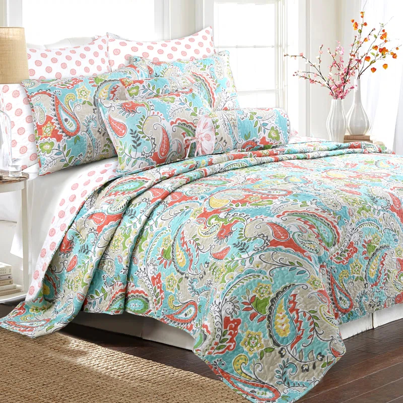 Cozy Line Home Fashion Candy Teal Paisley Quilt Set