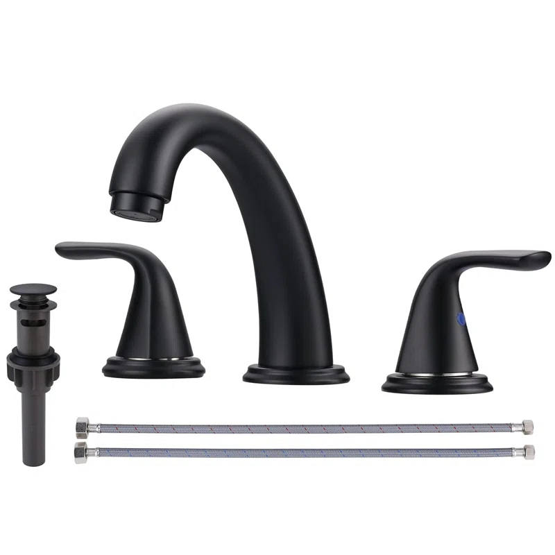 Aleasha Widespread Bathroom Sink Faucet, 3 Hole Faucet With Pop-Up Drain