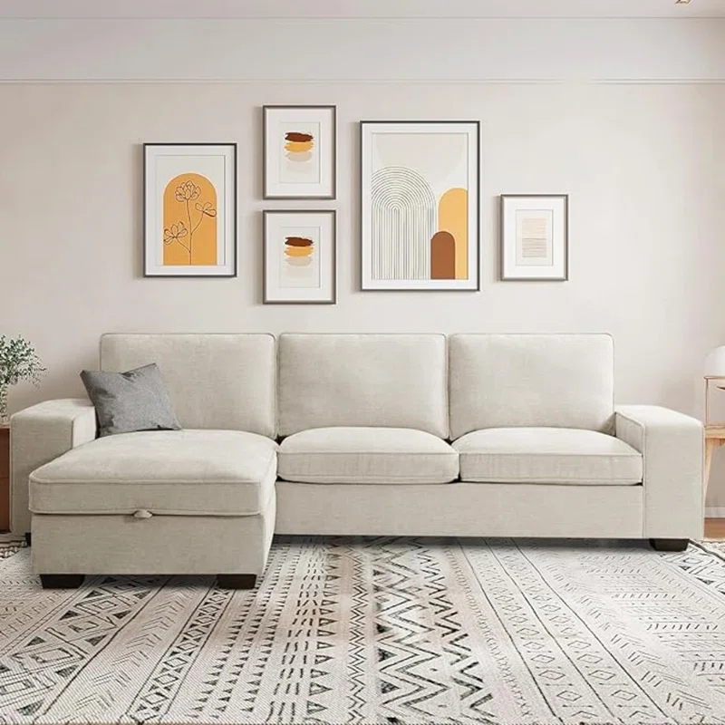 Latitude Run® ASHOMELI 99“ Convertible Sectional Sofa,L Shaped Couch,Multi-Functional Reversible Sofa With USB And Type-C Charging Ports, Storage Space, Breathable Fabric (Beige)