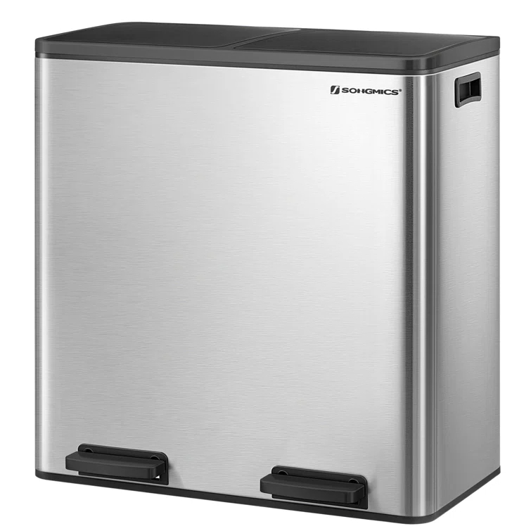 Songmics 2 x 8 Gallon Stainless Steel Multi-Compartments Trash Can with 15 trash bags