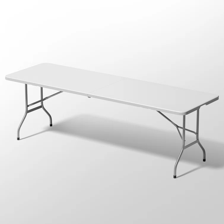 Bring Home Furniture 8Ft Heavy Duty Folding Table, Indoor Outdoor Portable Plastic Picnic Desk with Steel Legs and Handle