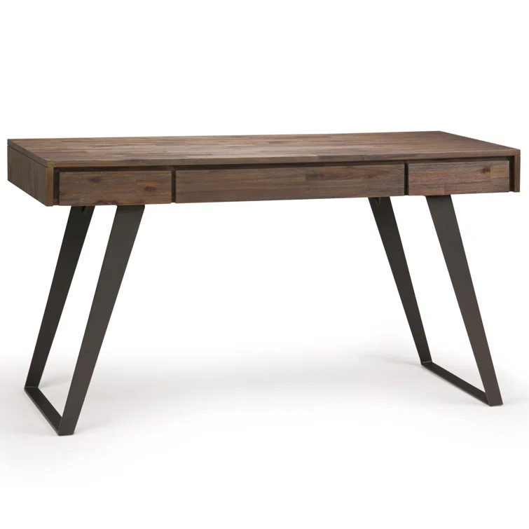 Simpli Home Lowry Solid Acacia Wood Desk, Industrial Style with Keyboard Tray and 2 Drawers