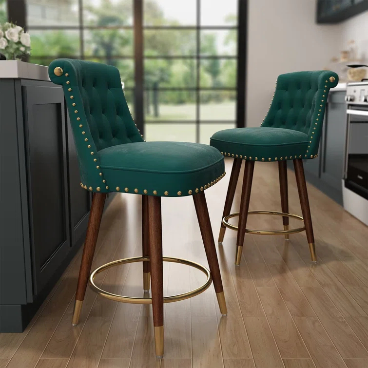 Everly Quinn Claymont Swivel 24 inch Counter Height Stools  (Set of 2) Upholstered Bar Stools with Back