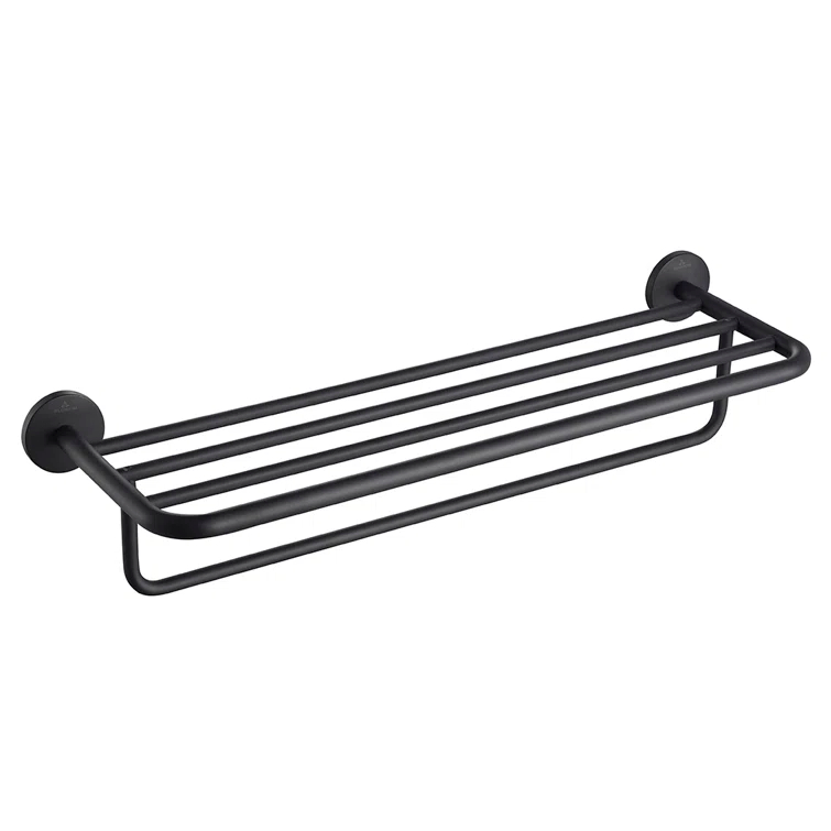 Blossom 500 Series Wall-Mounted Towel Rack with Shelf and Bar – Solid Brass Bathroom Accessory for Shower or Vanity, Space-Saving Lavatory Towel Holder BA02 509 04