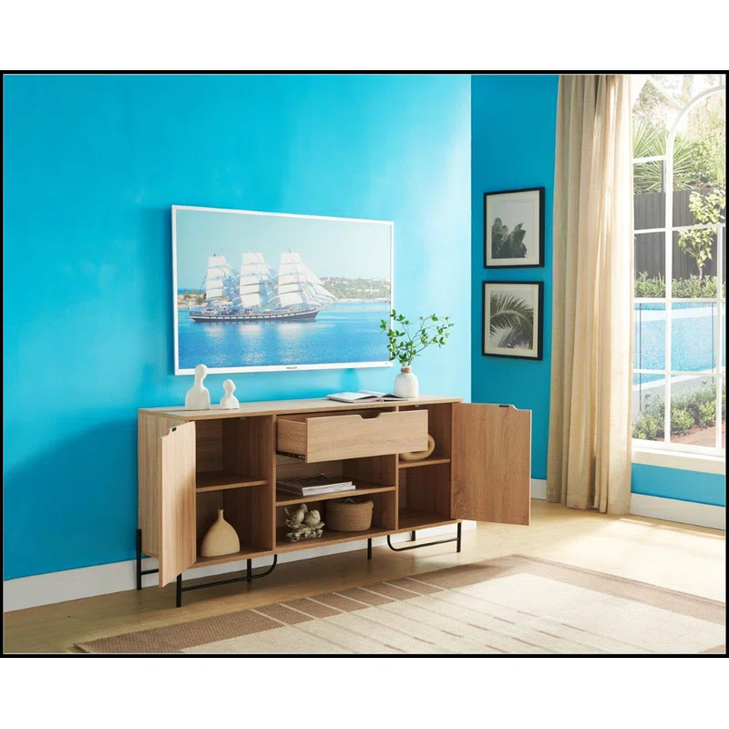 Hokku Designs Buffet with Metal Legs with Two Door One Drawer Six Shelves