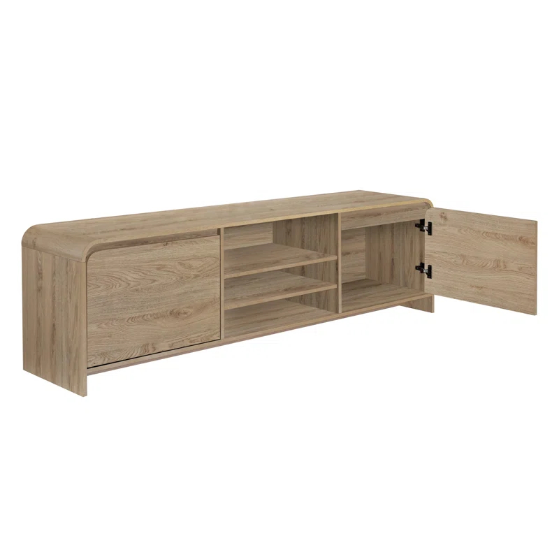Benjara Maria TV Stand Media Cabinet, 2 Drawer And Shelves, Wood 71 Inch