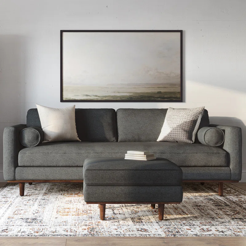 Simpli Home Morrison  Sofa and Ottoman Set in Woven-Blend Fabric