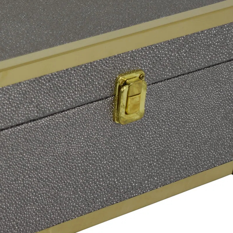 Benjara Mecca Storage Box Set of 2, Rivet Accents, Metal Trim, Wood