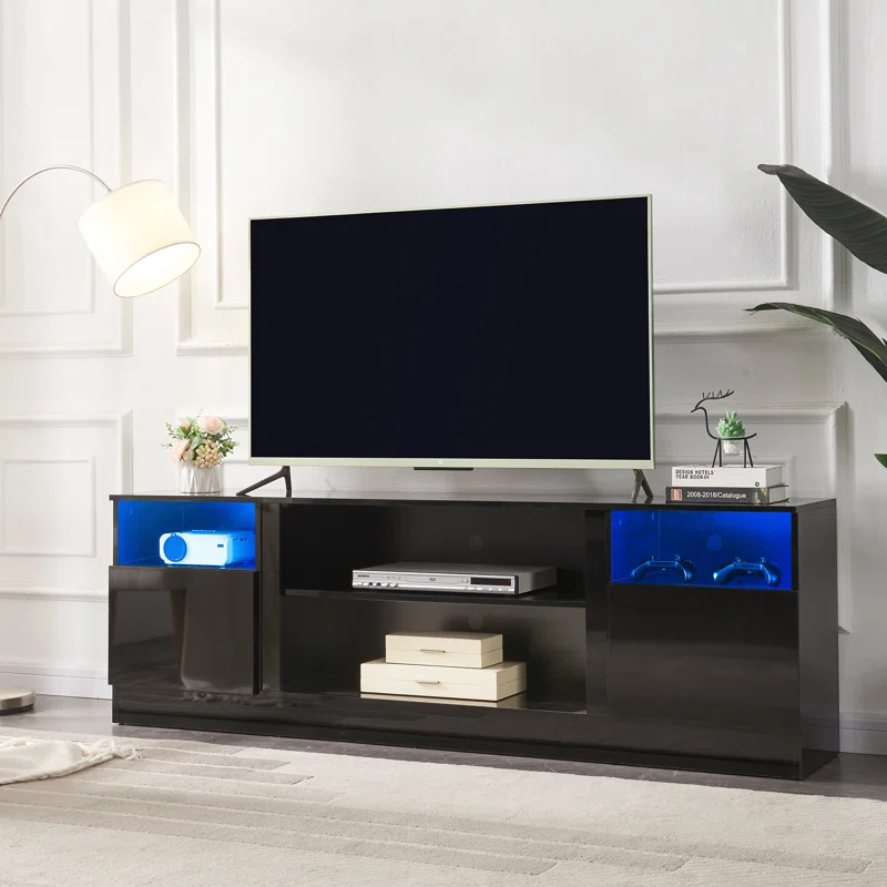 Hohenstein 70'' Fireplace Media Console, LED TV Stand for TVs Up to 80" with 36" Electric Fireplace
