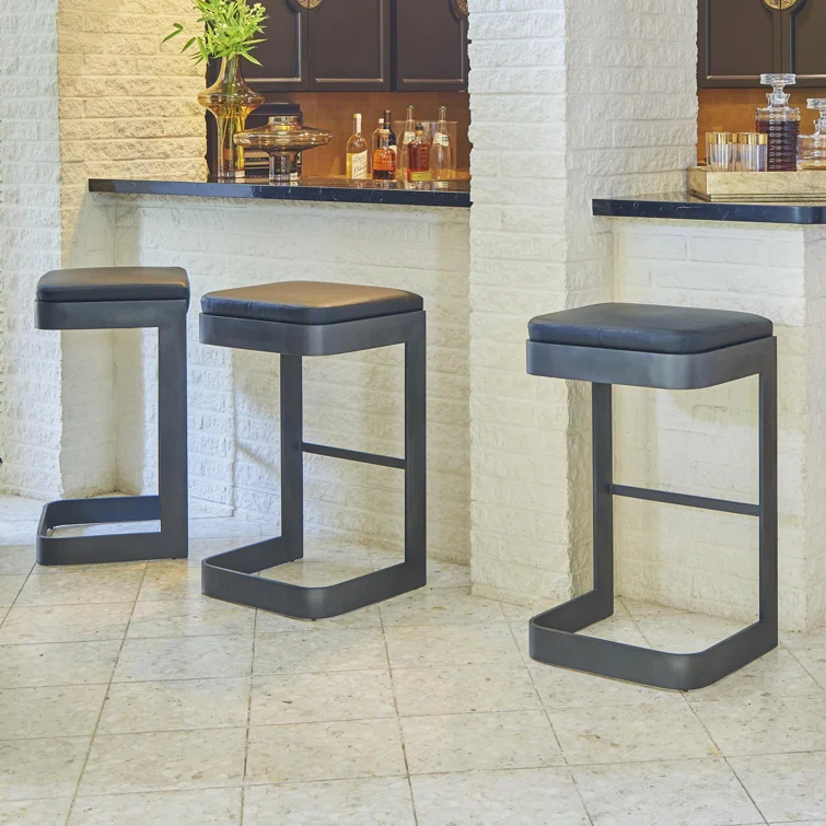 Studio A Home Regan Bar Stool w/Black Leather-Graphite