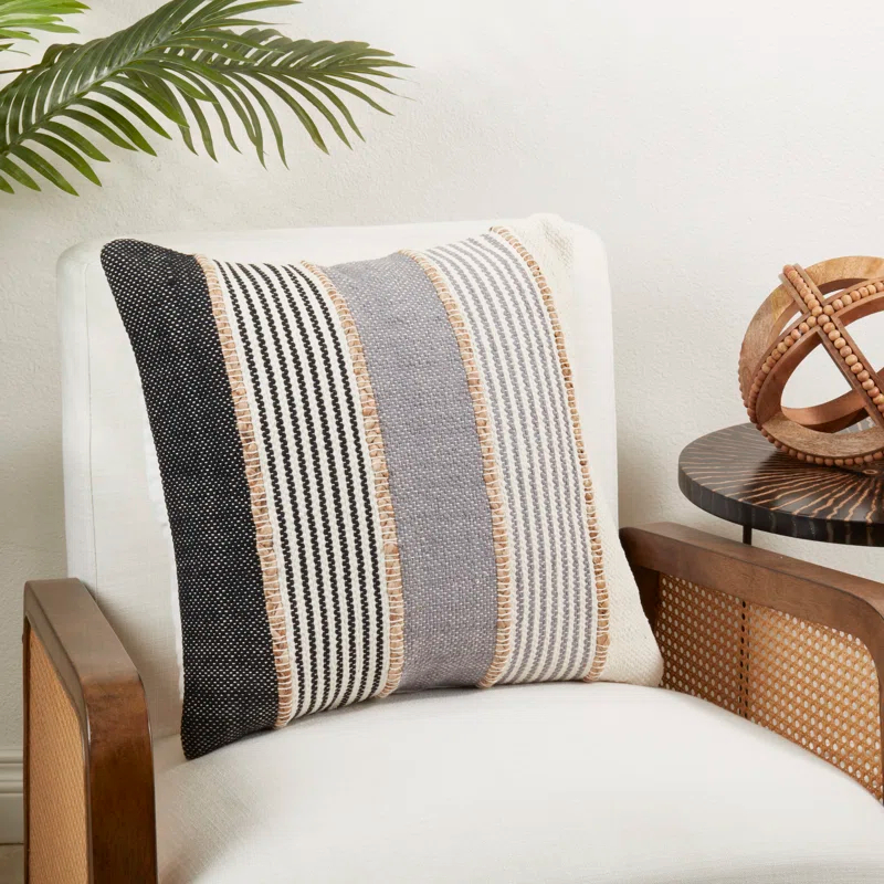 Saro Mariposa Collection Striped Cotton Blend Throw Pillow
