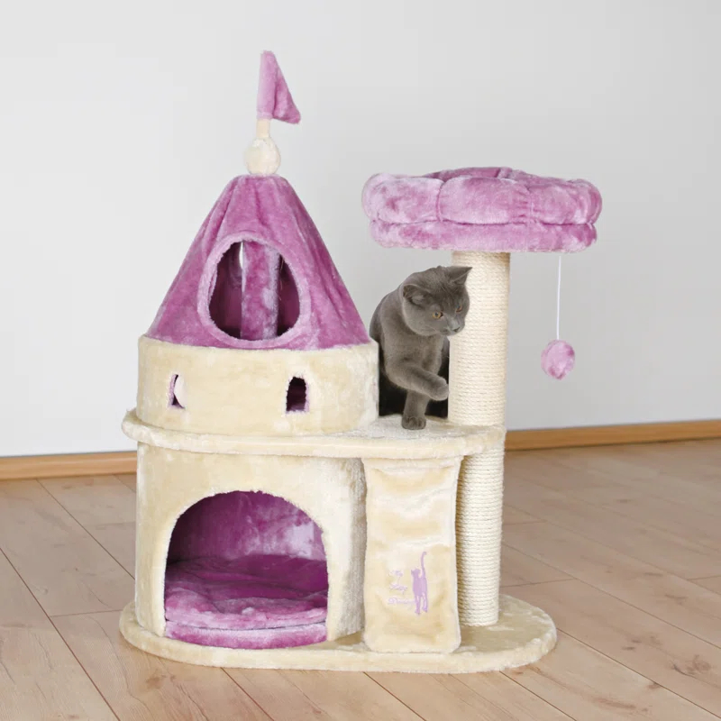 TRIXIE TRIXIE My Kitty Darling Castle Condo, Plush Cat Tree, Sisal Scratching Post, Removable Bed, Crinkling Blanket, Cat Toy