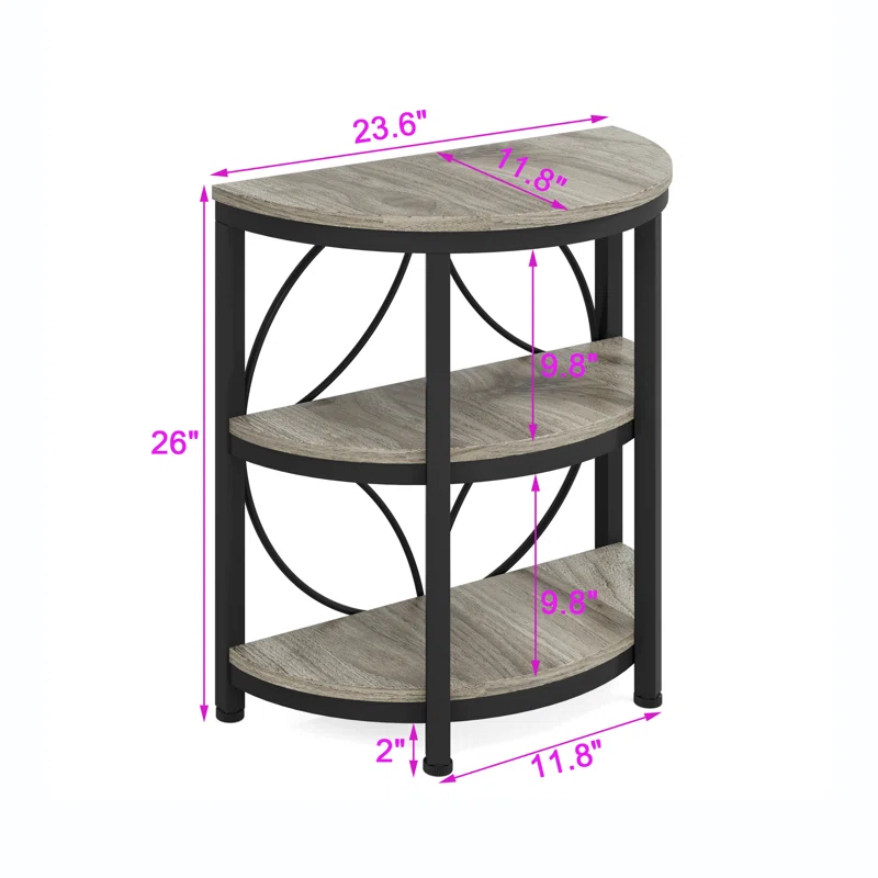 17 Stories 3-Tier Half Round End Table, Narrow Side Table with Metal Frame, Small Half Moon Accent Table for Living Room, Bedroom
