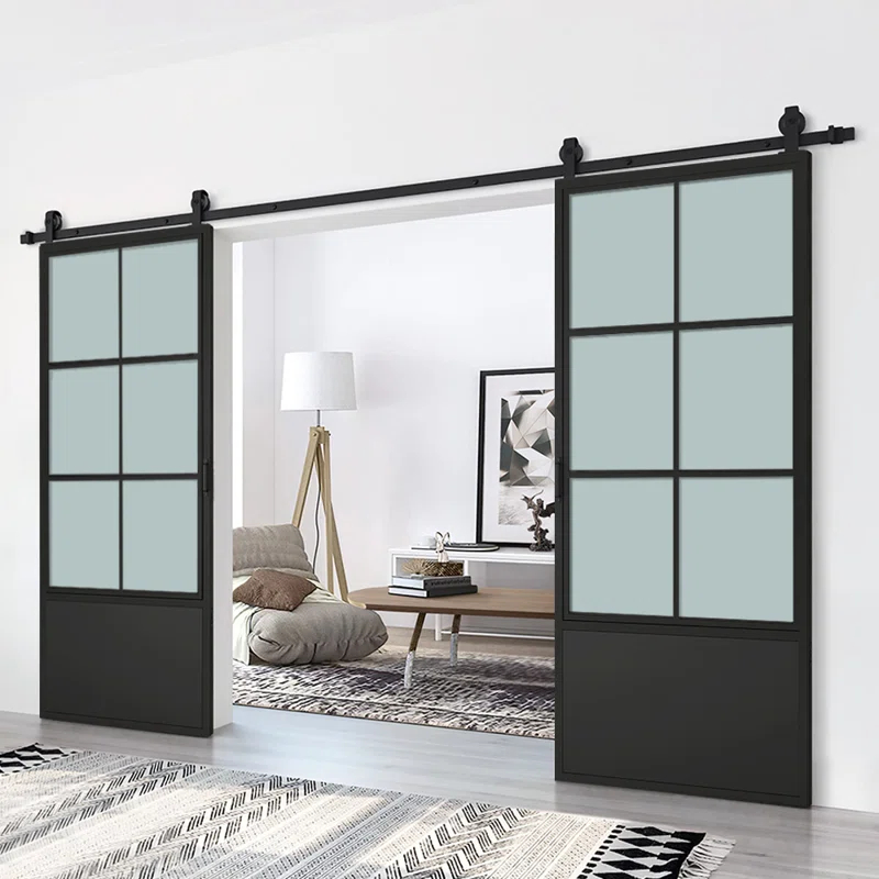 Calhome 84'' Hollow Glass with Installation Hardware Kit Barn Door