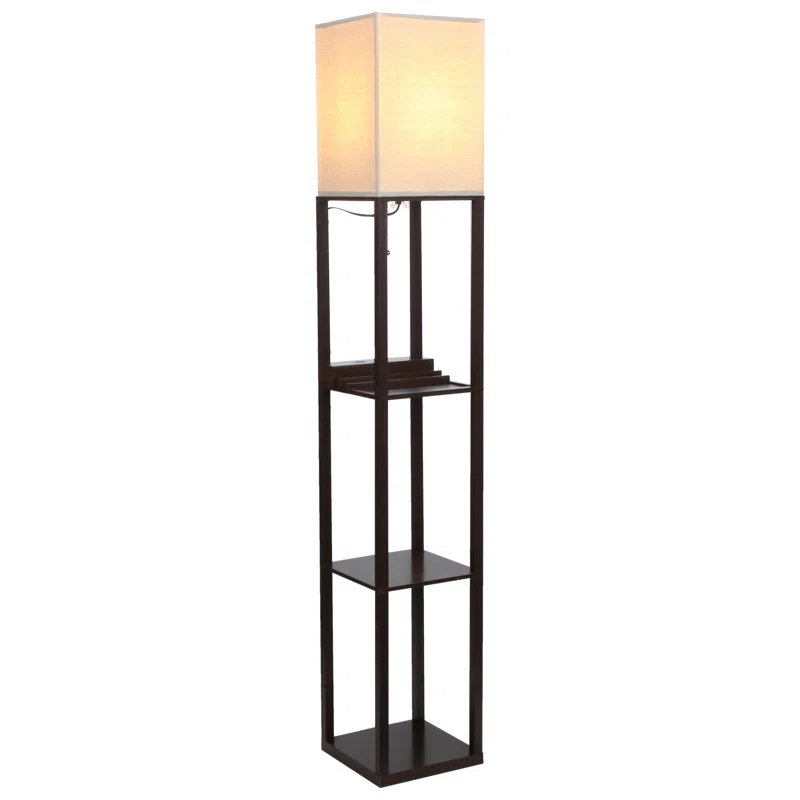 Maxwell 63 in. USB Charging LED 3-Shelf Floor Lamp with Beige Fabric Square Shade
