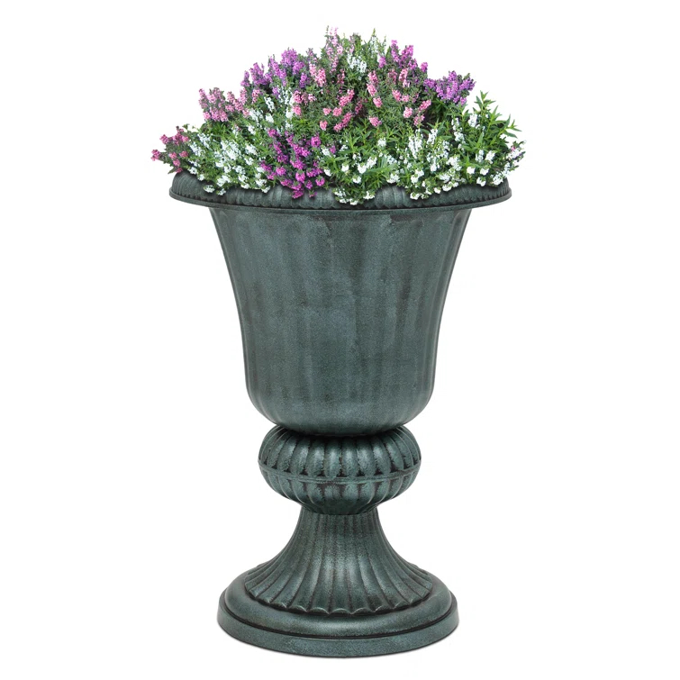 Charlton Home® Ciresila Classic Moroccan Bronze Urn Planter Decorative Outdoor Flower Pot with Stand for Garden Front Column and Wedding Decor