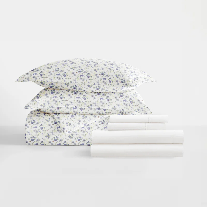 IEnjoy Home 8-Piece Reversible Bedding Bundle - Patterned Duvet Cover, Comforter Insert and Solid Sheet Set