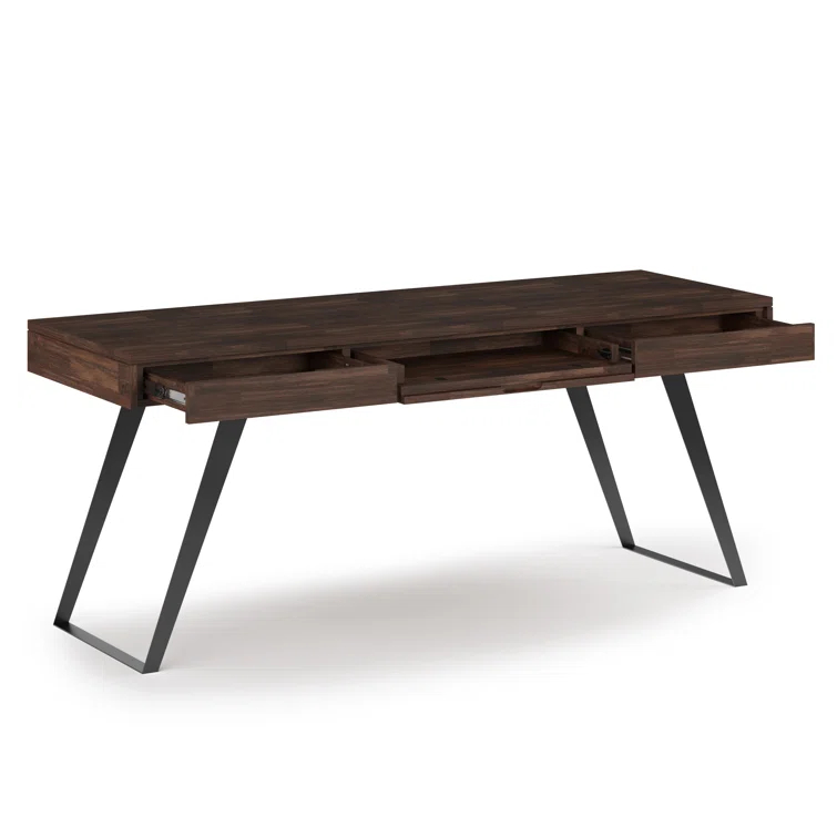 Simpli Home Lowry Solid Acacia Wood Desk, Industrial Style with Keyboard Tray and 2 Drawers