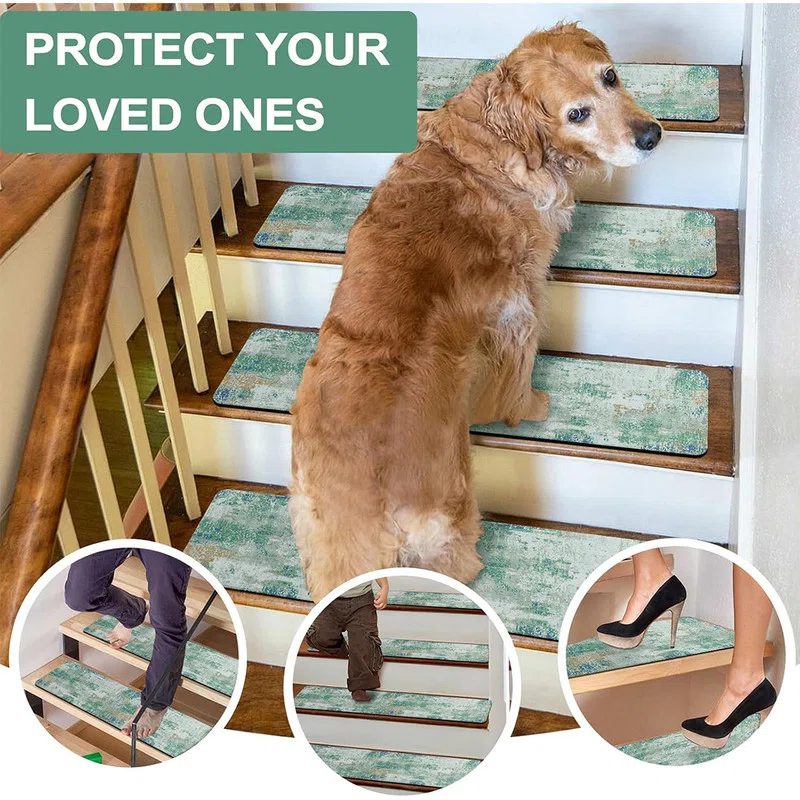 Green Stair Treads Non Slip 15PCS 8"x30" Stair Treads for Wooden Steps