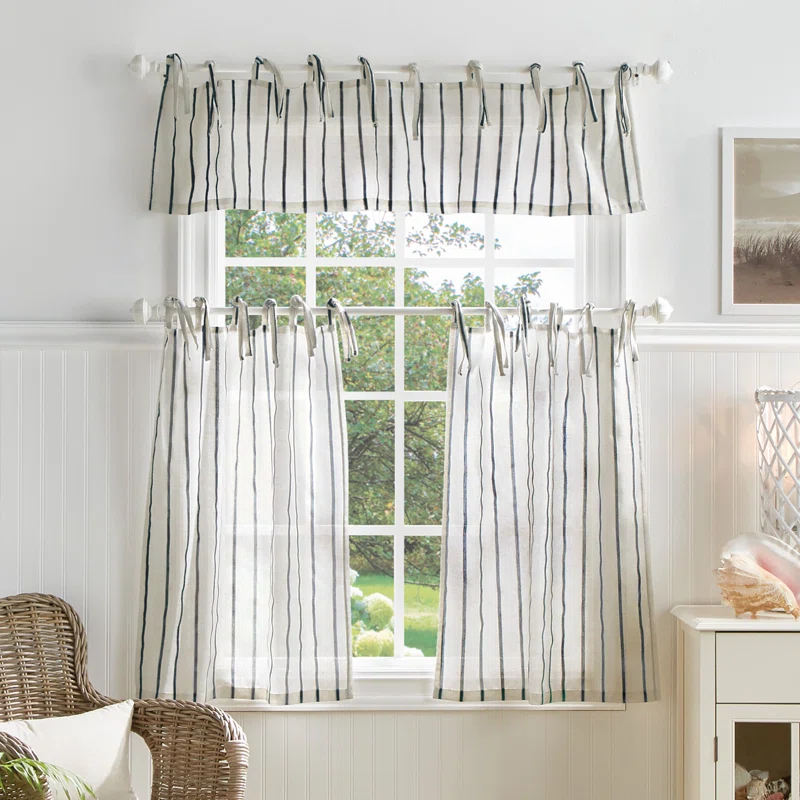 Martha Stewart Laguna Semi-Sheer Rod Pocket Kitchen Curtain Valance and Tiers Set