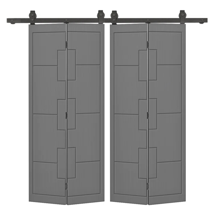 Calhome Modern Bi-Fold Double Barn Door with Sliding Hardware Kit