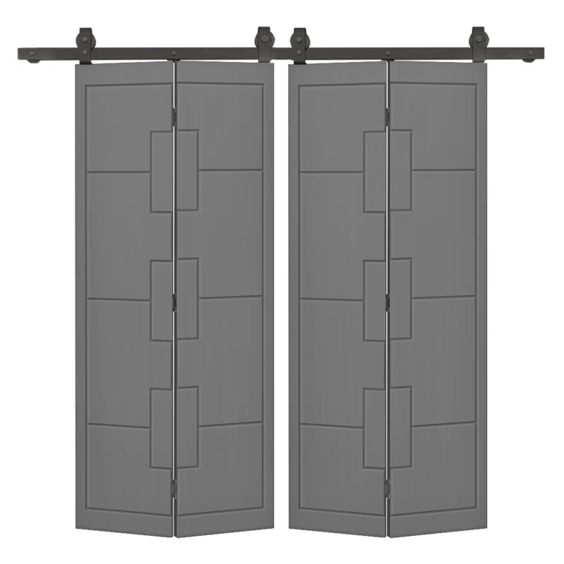 Calhome Modern Bi-Fold Double Barn Door with Sliding Hardware Kit